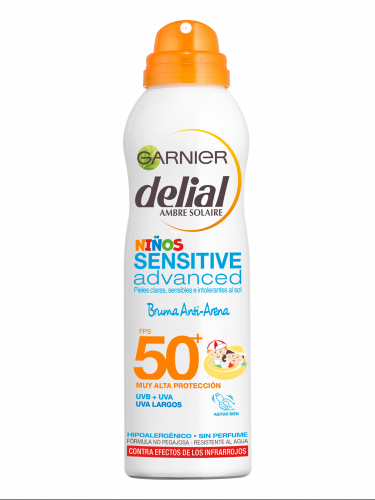 Garnier Delial Niños Sensitive Advanced spray protector solar anti - arena para pieles claras, sensibles. Alta protección IP50+ - 200 ml