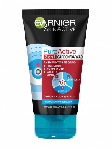 Garnier Skin Active Pure Active gel limpiador y exfoliante facial con carbón 3 en 1 - 150 ml