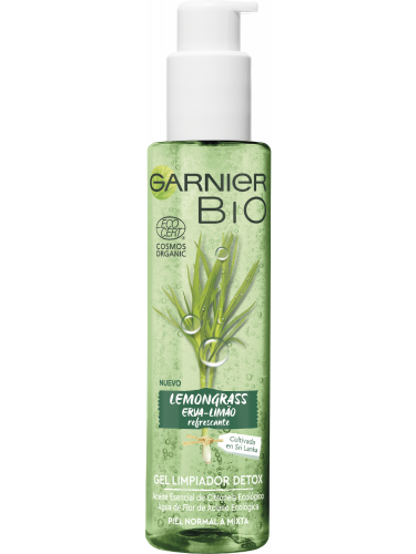 Garnier BIO Gel Limpiador Detox Lemongrass con Aceite Esencial de Citronela Ecológico - 150 ml