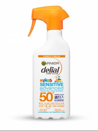 Garnier Delial Protector Solar en Spray para Niños Alta Protección SPF50 Resistente al Agua, Arena, Sal y Cloro 300ml